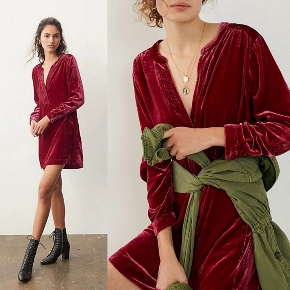 Anthropologie Burgundy Velvet High Low Dress
